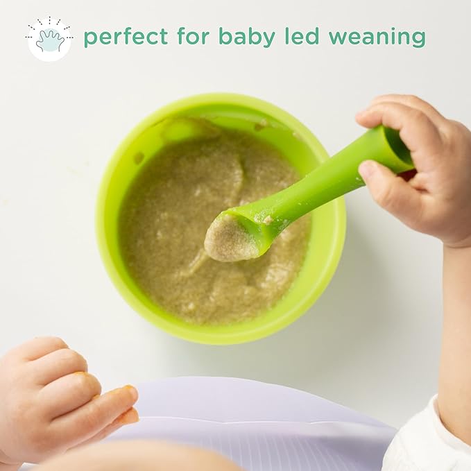 Olababy 100% Silicone Soft-Tip Training Spoon for Baby Led Weaning 2pack (Pearl/Blueberry)