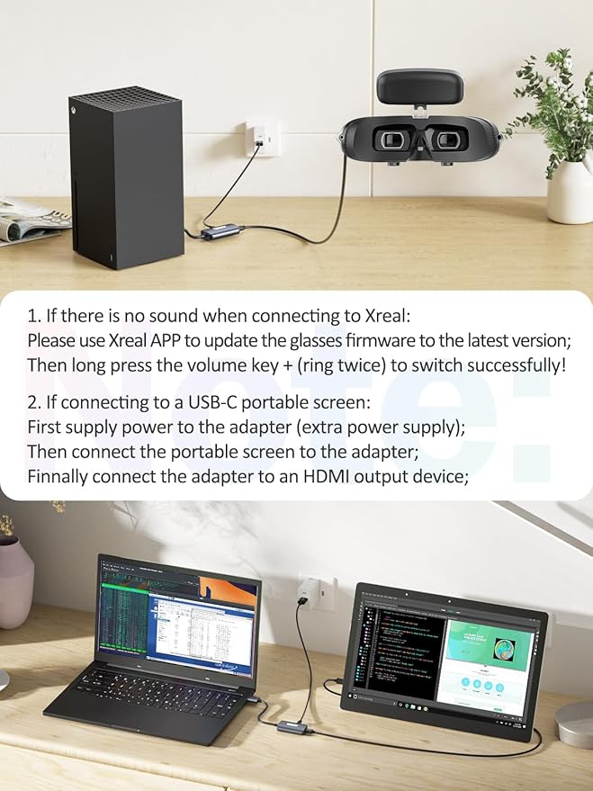 HDMI to USB C Adapter (4K@60Hz) Portable Monitor, AR Glasses XREAL One、Air 2 Pro/VITURE Pro/RayNeo Air 2s/Rokid, HDMI Male(Source) to USB C Female(Display) Laptop,Switch,ROG Ally,Steam Deck,PS4/5,Xbox