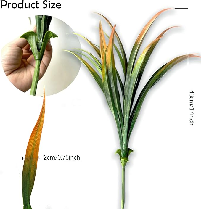 8pcs Artificial Fall Flowers Outdoor Decoration, Fake Fall Plants Outdoor Faux Yellow Grass, UV Resistant Bushes & Shrubs for Autumn Winter Front Porch Pathway Patio Yard (Orange)