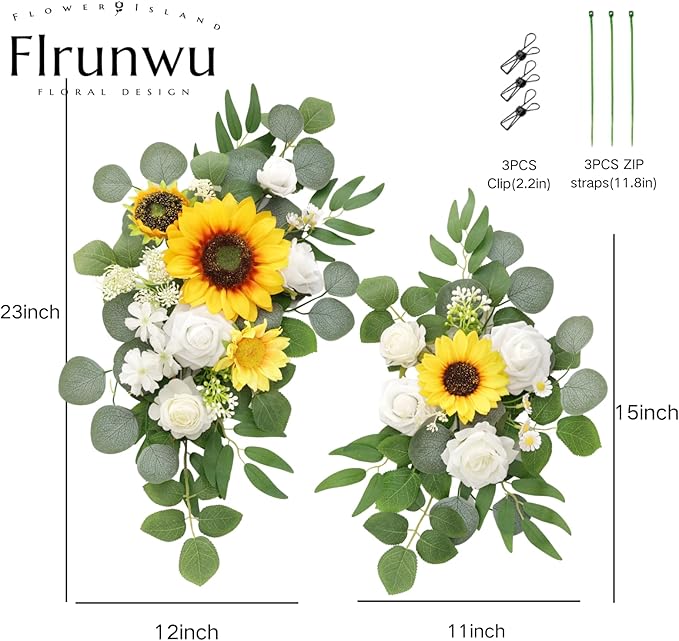 Artificial Flowers Decorations Pack of 2,Centerpieces for Wedding Reception Backdrop Decoration, Floral Decor Wall Home Entryway OutdoorDecorations (Sunflower)