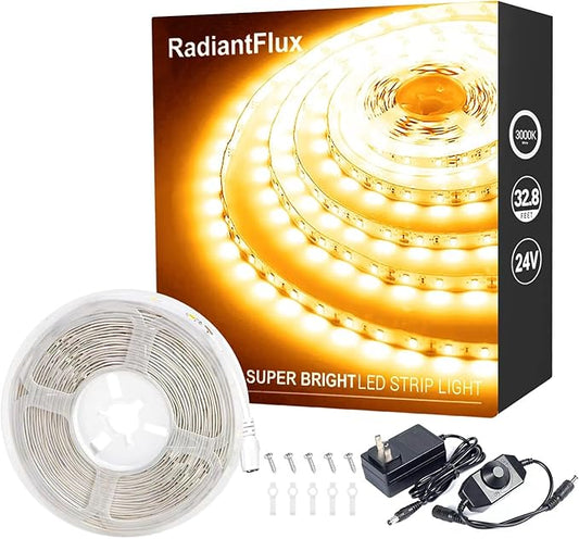 32.8ft Warm White Led Strip Lights for Living Room, Home Decor, 600 Leds, Dimmable, Super Bright Flexible LED Light Strips for Bedroom, Kitchen, Vanity Mirror, House Warming Gifts New Home