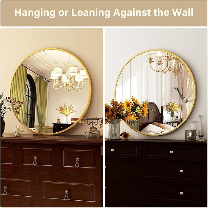 HARRITPURE Round Mirror 19.6 Gold Wall Mounted Circle Mirrors Vanity Mirror with Brushed Aluminum Alloy Frame Modern Decoration for Bathroom, Living Room, Vanity, Bedroom, Entryway