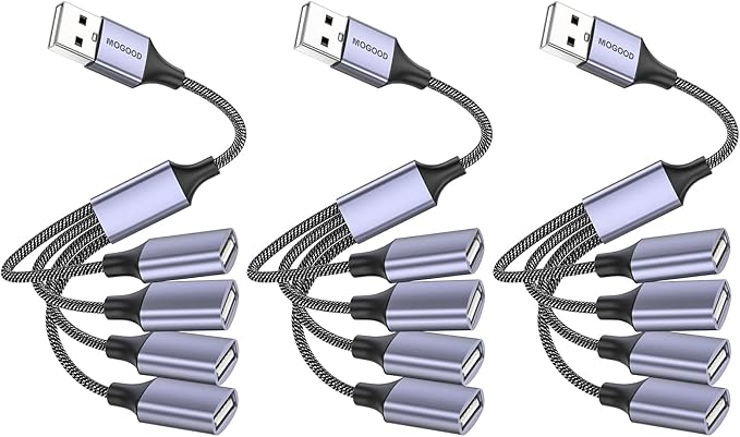 MOGOOD 4 in 1 USB Splitter Cable,USB to USB Cable Adapter,USB to 4 USB Adapter,Splitter 4 USB Cable,USB Power Split Adapter for Data Charging Power Adapter for Mac,Car, Xbox One, PS4, PS5, PC