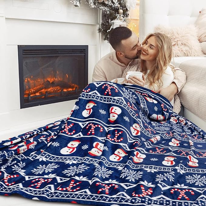 PAVILIA Christmas Snowman Throw Blanket | Blue Holiday Christmas Fleece Blanket | Soft, Plush, Warm Winter Cabin Throw, 50x60 (Blue Christmas)