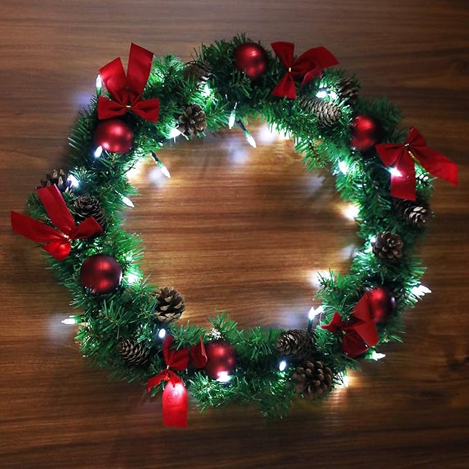 Christmas Lights - Battery Operated String Lights 50 LED String Lights Mini Lights with Auto-Timer and 8 Lighting Modes for Christmas Wreath Party Wedding Garden Home Decoration, White 2Pack