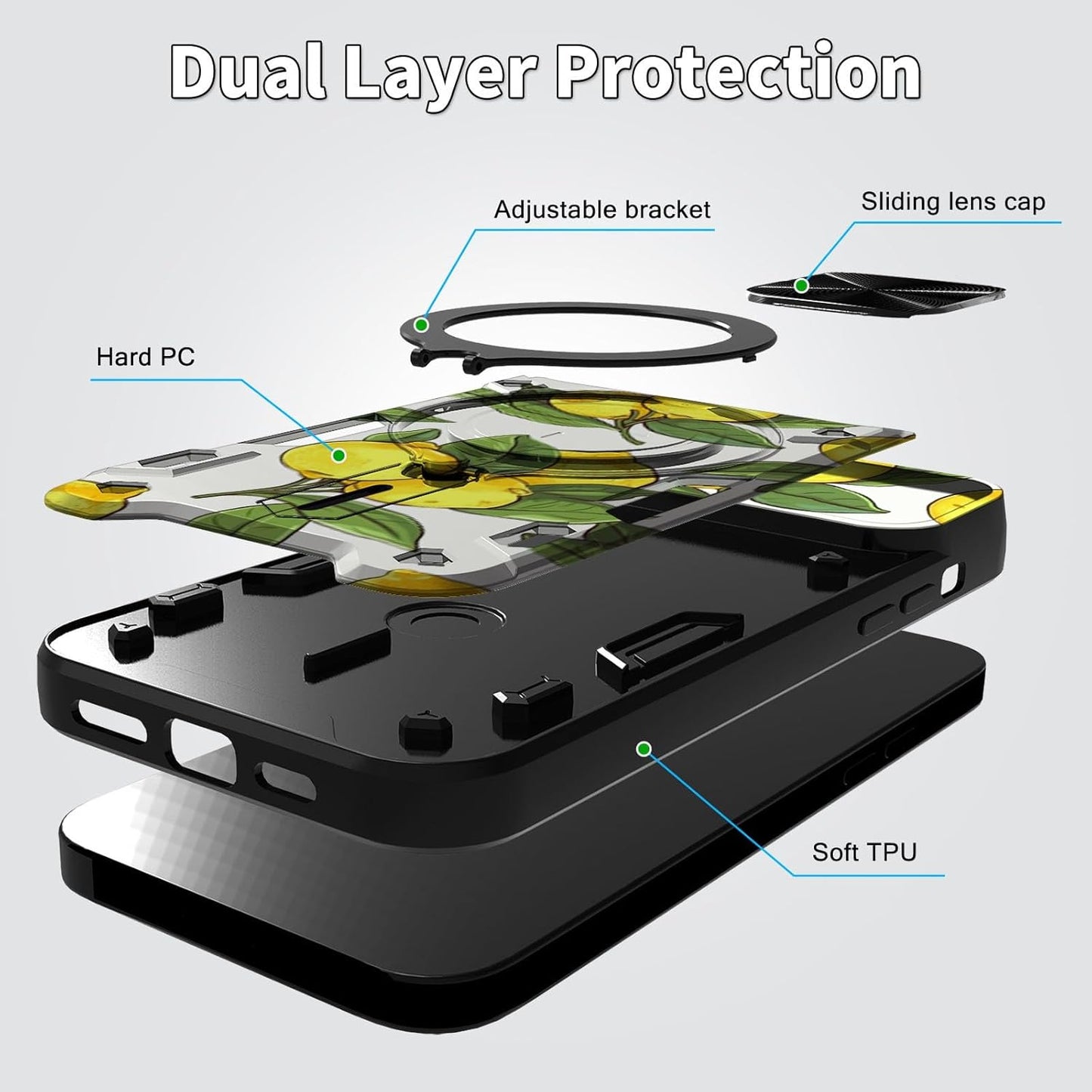 Motorola Moto G Stylus 5G 2023 Case: Slide Camera Lens Cover & 360 Degree Rotate Ring Kickstand - Lemons