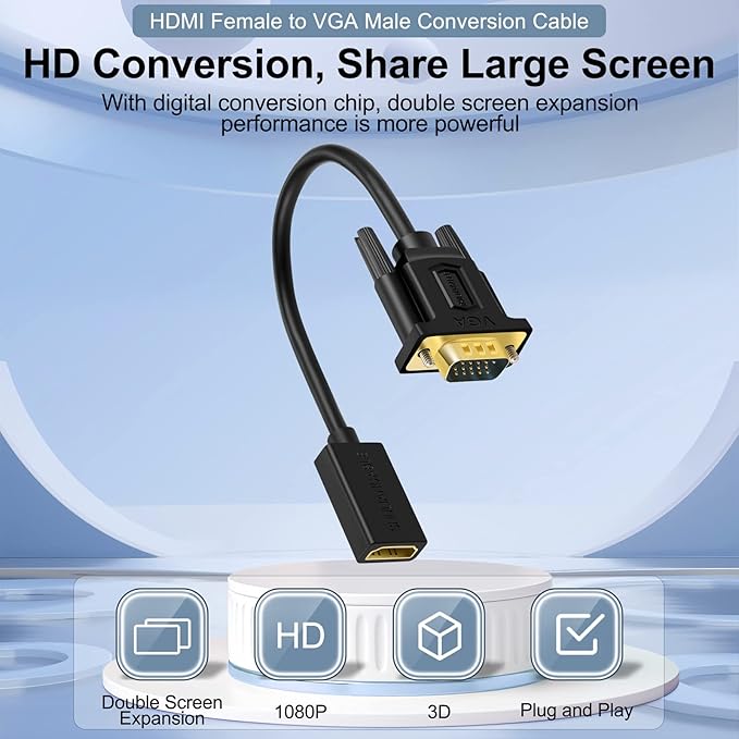 SHULIANCABLE HDMI to VGA Adapter ，Female to Male Unidirectional Transmission HDMI (Computer) to VGA (Monitor) Does not Support Audio(6 Inch)