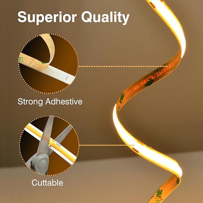 COB LED Strip,LED Strip Lights 3M/9.84ft,Touch Dimmable LED Strips,CRI90+,2700K Warm White cob led,960LEDs,24V LED Tape Lights,Indoor for Bedroom, Kitchen, TV, Mirror,Cabinet