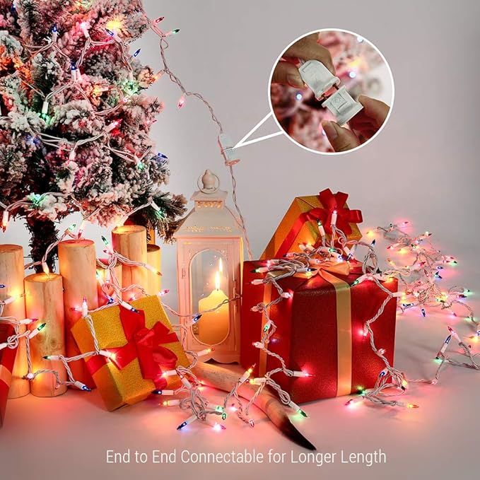 Brizled Colored Christmas Lights, 300 Count 69.6ft Incandescent Christmas Lights, Connectable 120V UL Certificated Xmas String Light, Mini Xmas Tree Light Set White Wire for Tree Holiday Party Decor