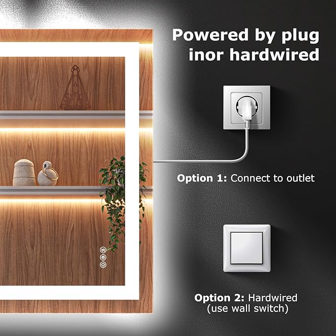 LED Bathroom Mirror with Lights 28x32 Wall Vanity LED Mirror Stepless Dimmable,Double Front and Backlight,Anti-Fog,Memory Smart Mirror for Bathroom