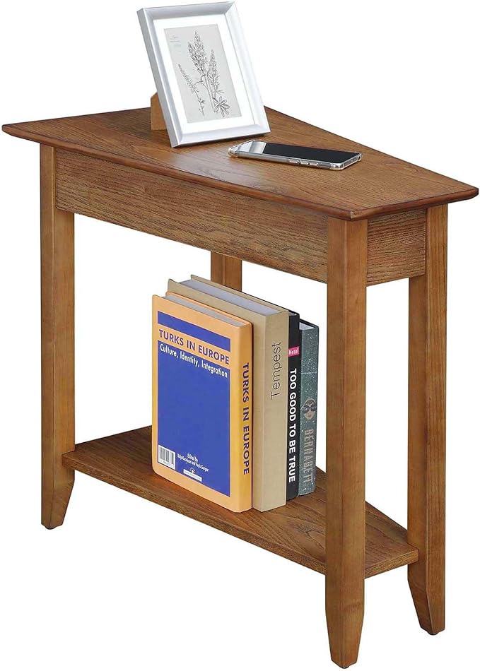 Convenience Concepts American Heritage Wedge End Table 24" - Classic Living Room Table with Storage Shelf, Side Table for Family Room, Bedside Table, Driftwood/White