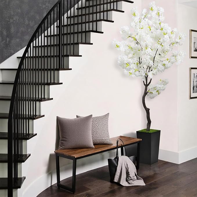 White Faux Cherry Blossoms Tree Artificial Cherry Blossom Tree Bedroom Trees for Home Decor 6FT