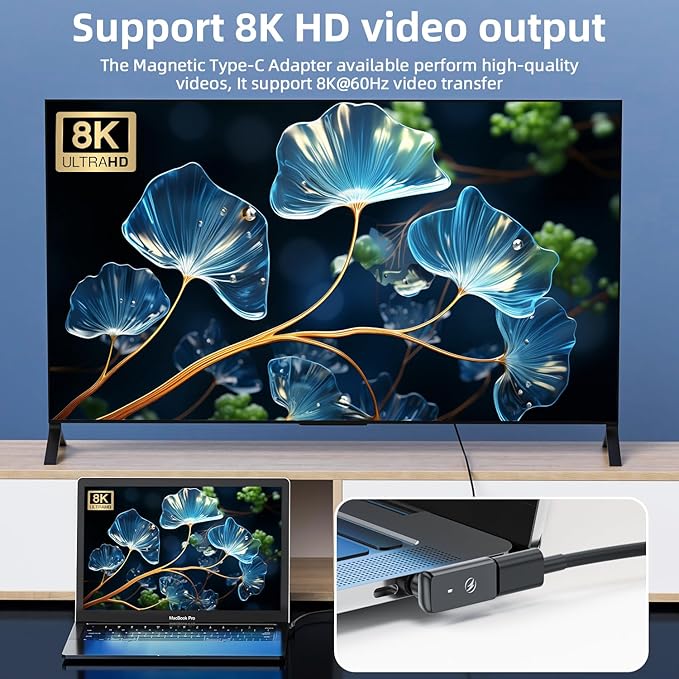 USB C Magnetic Adapter 240w, (2 Pack) 90 Degree Magnetic USB C Adapter 24 Pin with PD Fast Charging USBC 4 40Gbps 8K 60Hz for Thunderbolt 3/4, MacBook Pro/Air and More Type C Devices