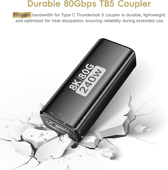 240W for USB C Thunderbolt 5 Coupler Female to Female 2Pack, Support 120Gbps Bandwidth, 80Gbps, 16K, Dual 8K, 4K 540Hz, Triple 4K 144Hz for Thunderbolt 4 / 3, iPhone 17, USB4, Razer Blade, Mac mini M4