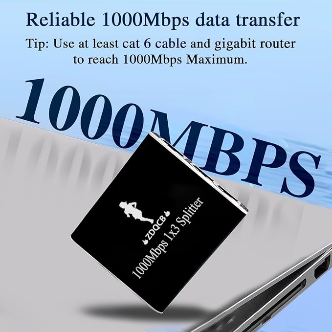 Ethernet Splitter 1 to 3, High Speed Internet & Ethernet Switch for Cat5, Cat5e, Cat6, Cat 7 Cable (1000Mbps)