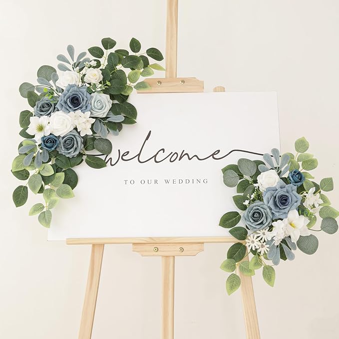 Artificial Flowers Decorations Pack of 2,Centerpieces for Wedding Reception Backdrop Decoration, Floral Decor Wall Home Entryway OutdoorDecorations (Serene Dusty Blue)
