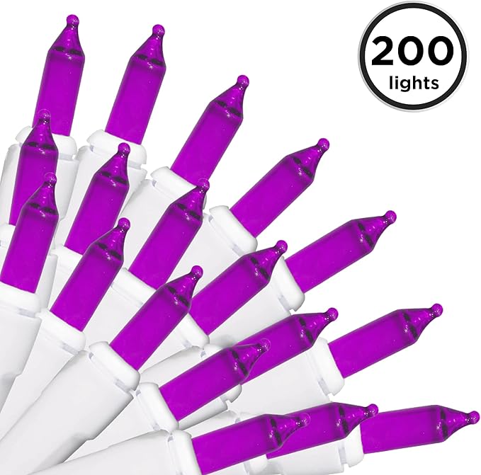 Brite Star 100 Count Mini String Christmas Lights, Purple - 22 feet Indoor/Outdoor Christmas Tree Lights with White Wire (Set of 2)