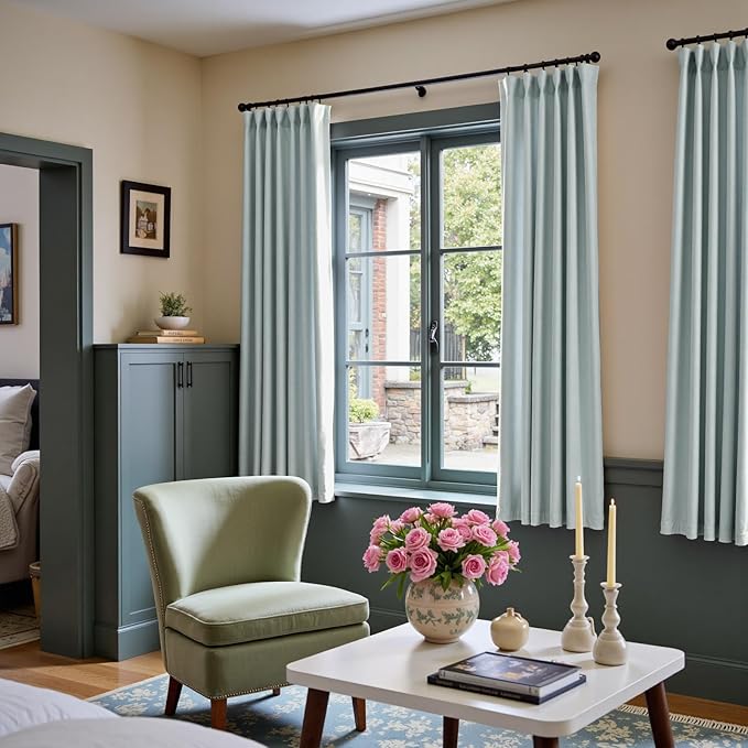 Lazzzy Velvet Blackout Curtains Thermal Insulated Room Window Drapes Super Soft Luxury Curtains for Living Room Bedroom Rod Pocket 2 Panels, Misty Blue, 52" W x 72" L