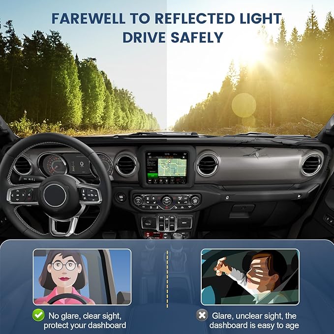 Dashboard Cover Mat Custom Fit for Jeep Gladiator JT 2020 2021 2022 2023 2024 Dash Cover Nonslip Dash Mat Protector Sunshade No Glare Black