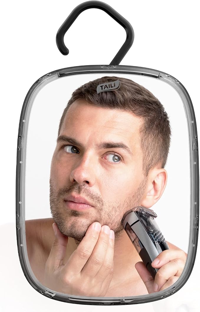 TAILI Fogless Mirror for Shower, Wall Hanging Mirror for Travel Camping, Removable Antifog Shaving for Shower Accessories, Bathroom, Portable, Shatterproof for Men, Women-Black