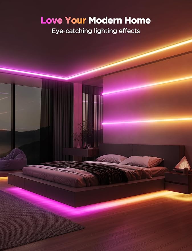 Govee RGBIC LED Strip Lights 32.8ft with Covers, Smart Lights Work with Alexa and Google Assistant, LED Diffuser Channel with LED Lights for Bedroom, Skirting Lines, Studio, Cabinet