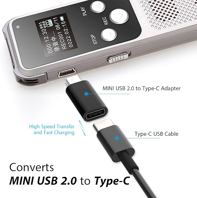 USB C to Mini USB Adapter, Type C Female to Mini USB 2.0 Male Convert Connector Support Charge & Data Sync Compatible GoPro Hero 3+, MP3 Players, Dash Cam, Digital Camera, Receiver etc(2-Pack) Black