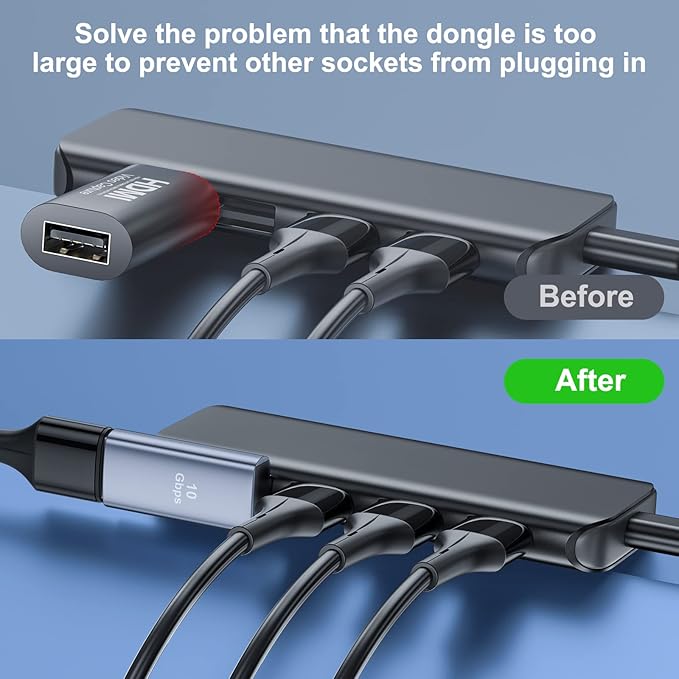 4 Pack USB 3.1 90 Degree Adapter,【2*Left Angle】&【2*Right Angle】 USB A Male to Female Adapter for PC, Laptop, USB A Car Charger, Power Bank and Most USB Devices