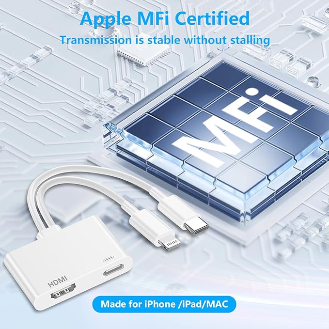 [Apple MFi Certified] Lightning and USB-C to HDMI Adapter for iPhone ipad to TV, 4K@60 Hz Sync Screen Apple to Digital AV Adapter for MacBook iPhone 17/16/15/14/13/12 to TV/Projector/Monitor