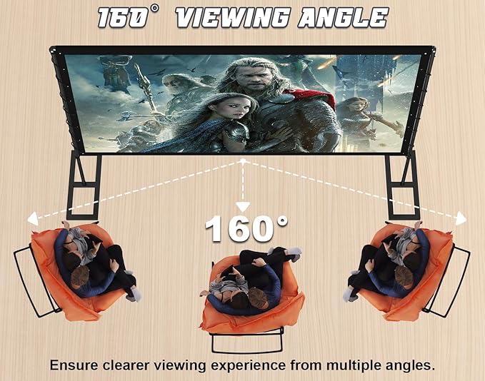Queension 100 inch Outdoor Projector Screen with Stand, Portable Projector Screen 16:9 HD 4K, Movies Screen with Carry Bag for Outside Backyard, Indoor Wrinkle-Free Screen for Home Theater