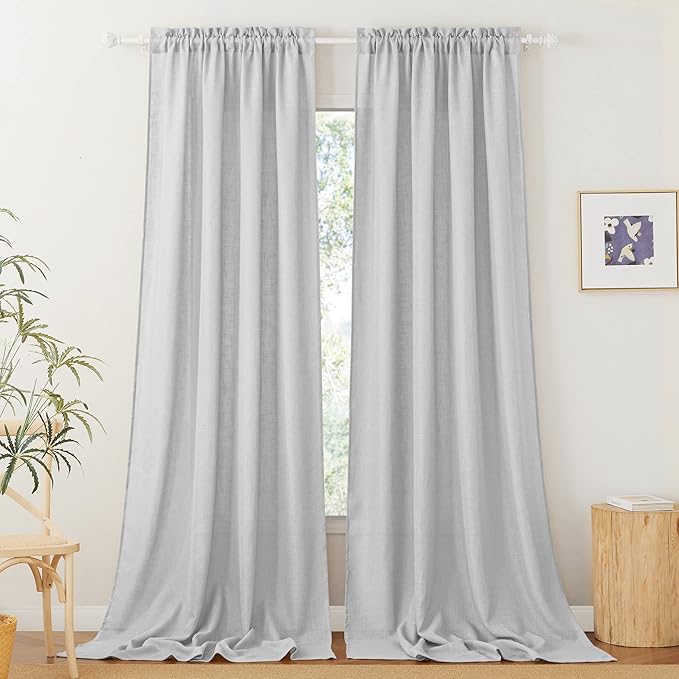 RYB HOME Semi Sheer Curtains for Living Room Bedroom, Vertical Soft 102 inches Long Window Treatments Machine Washable Light Filtering Drapes, W 52 x L 102 inches, Dove Grey, 2 Panels