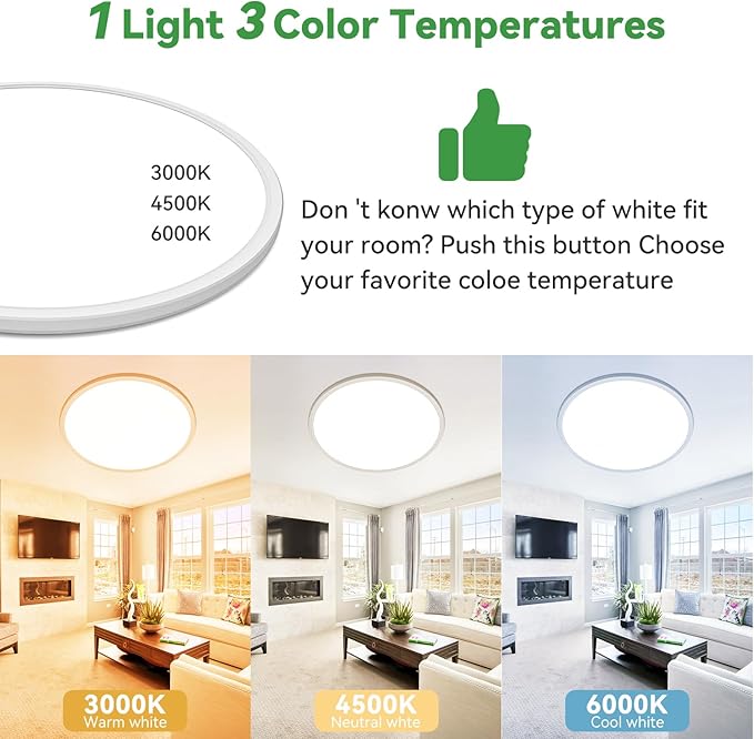 hepside 15.8INCH Big Dimmable Flush Mount Ceiling Light Fixture White, 3CCT 3000/4500/6000K Ceiling Lamp, 36W 4200LM Super Bright Low Profile Light for Bedroom, Kitchen, Bathroom, Hallway