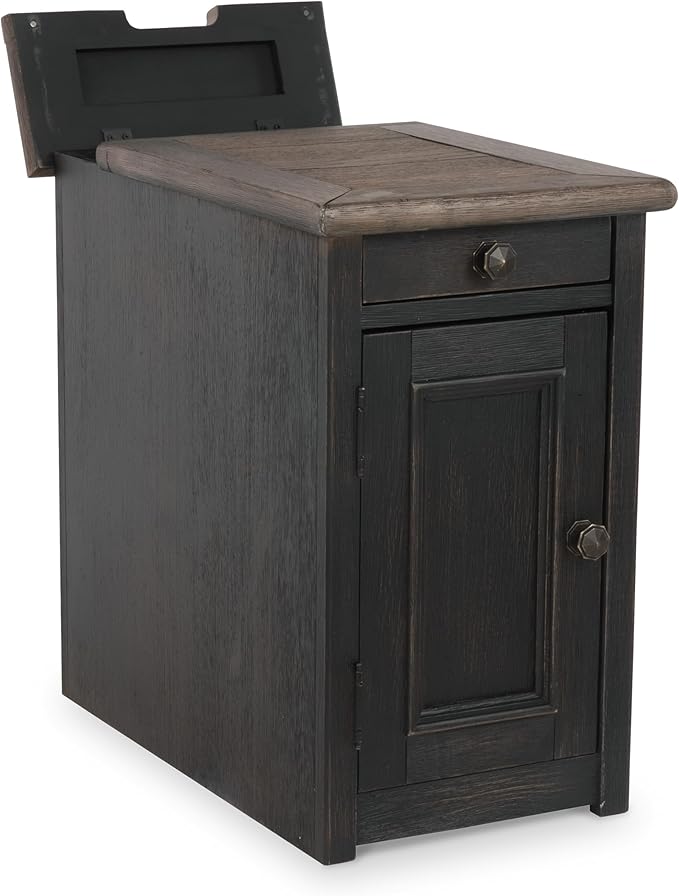 Signature Design by Ashley Tyler Creek Rustic Chair Side End Table with Pull-Out Tray & USB Ports, Brown