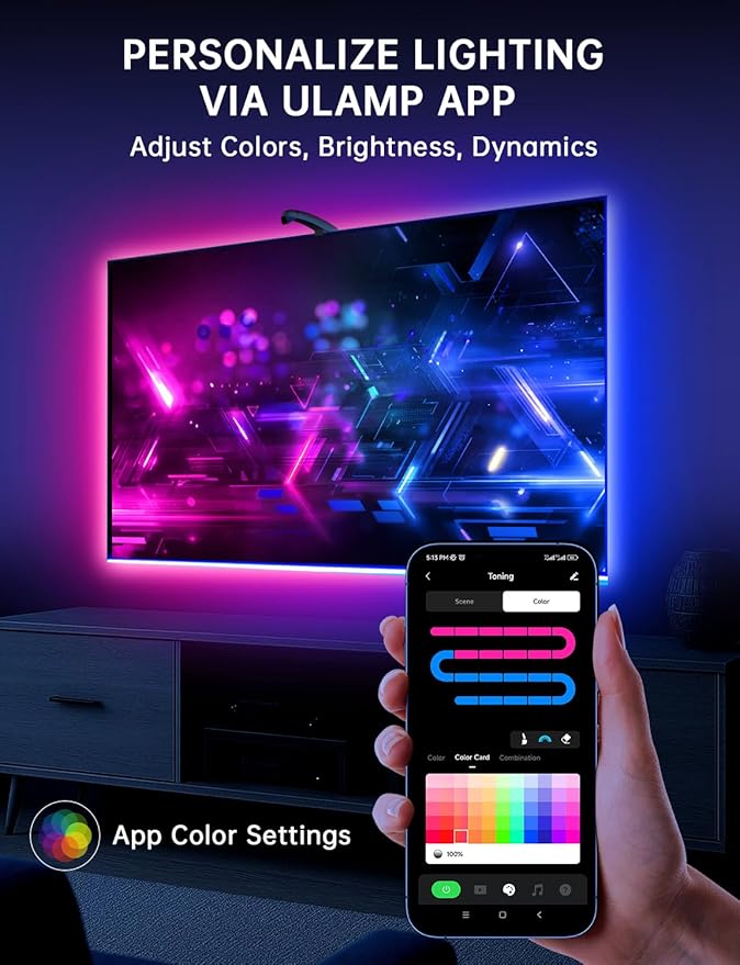 TV LED Backlight, 14.7ft LED Lights for 55-65 Inch TVs, Smart App Control TV Lights That Change with TV, USB-C Powered, RGB LED Strip Lighting Sync to Screen
