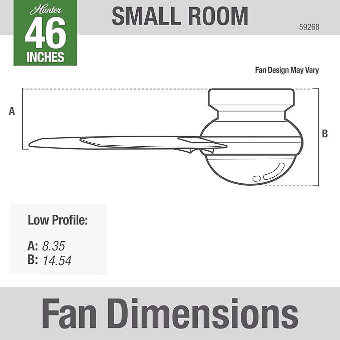 Hunter 59268 Anslee Indoor Low Profile Ceiling Fan with LED Light and Pull Chain Control, 46", Brown
