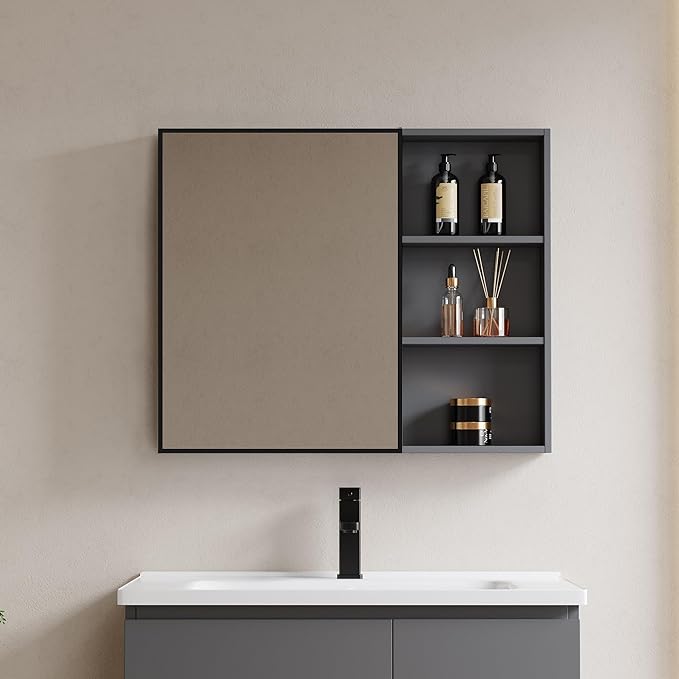 24" x 32" Black Metal Framed Bathroom Mirror - Rounded Rectangle Matte Black Vanity Mirror, Anti-Rust Tempered Glass, Farmhouse Style Wall Mirror, Horizontal/Vertical Hanging