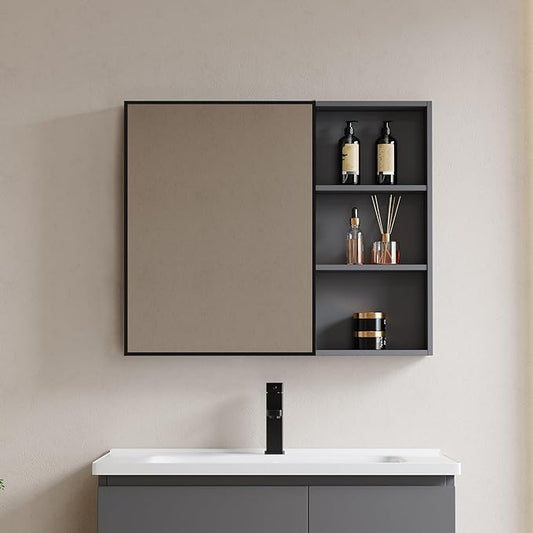 24" x 32" Black Metal Framed Bathroom Mirror - Rounded Rectangle Matte Black Vanity Mirror, Anti-Rust Tempered Glass, Farmhouse Style Wall Mirror, Horizontal/Vertical Hanging