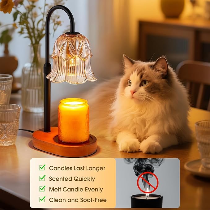 Candle Warmer Lamp Adjustable Timer Electric－Amber Flower Shaped Melting Wax Lamp
