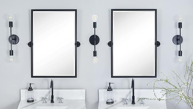 TEHOME 20x30'' Pivot Tilting Bathroom Vanty Mirror Rectangle Black Metal Framed Beveled Wall Mirror