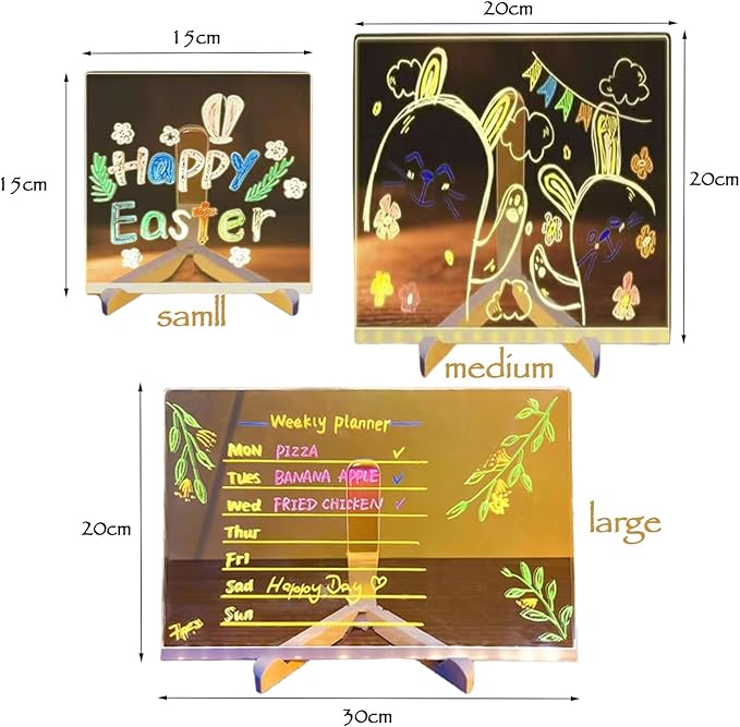 LED Note Board with 7 Colors Pen, 2025 New Acrylic Message Marker Board with Stand, Lighted Acrylic Dry Erase Board Illuminated Drawing Board Light with Colors for Office Home Christmas (20 * 20 cm)