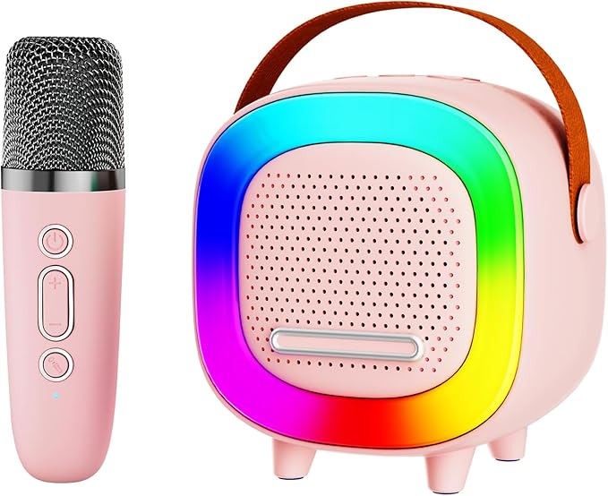 Mini Karaoke Machine Speaker for Kids Adults, Portable Bluetooth with 1 Wireless Microphones, Children's Day Birthday Gift Ideas for Toys for Teens Boys and Girls Aged 4, 5, 6, 7, 8, 9, 10, 11, 12+