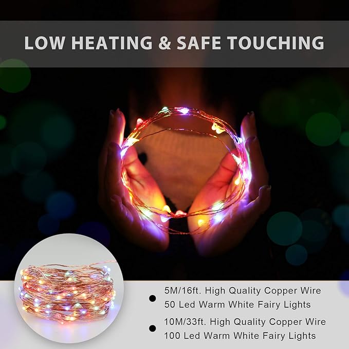 USB Powered String Light, 1 Pack USB Plug in Copper Wire Fairy Lights for Indoor, Bedroom Festival Christmas Wedding Party Patio Decorative Window with USB Interface (33ft./10M,Multi Color)