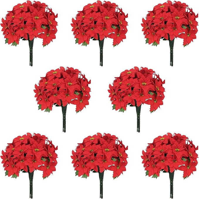 16 Pack Poinsettia Flowers Artificial Christmas Decorations, Red Poinsettia Flowers for Christmas Tree, Velvet Poinsettias Artificial Flowers for Xmas Decor DIY for Home Vase Indoor Outdoor Garden
