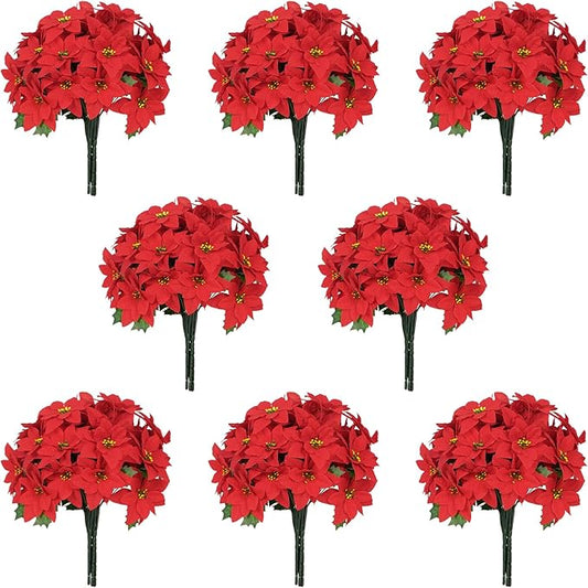 16 Pack Poinsettia Flowers Artificial Christmas Decorations, Red Poinsettia Flowers for Christmas Tree, Velvet Poinsettias Artificial Flowers for Xmas Decor DIY for Home Vase Indoor Outdoor Garden