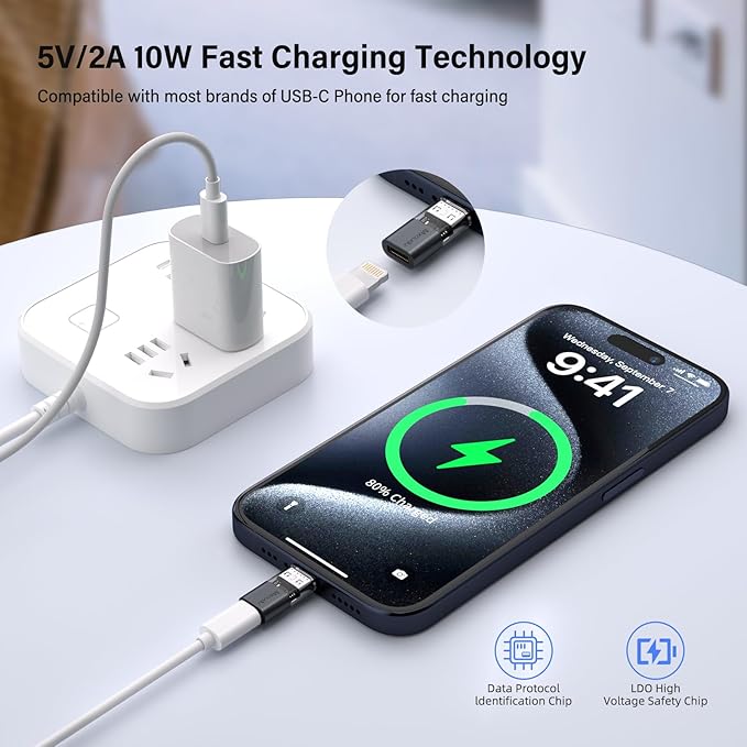 4 Pack Lightning to USB C Charging Adapter for iPhone 16/16Pro/15/15Pro/15Pro Max, iPad Pro/Air 5, Galaxy S24, USB C Male to Lightning Female Fast Charging & Data Transfer Adapter, Not for Audio/OTG