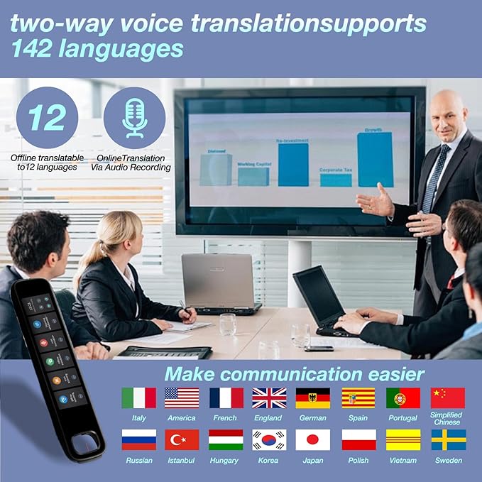 Translation Pen, 3.71" Scan Translation Pen with 142 Language Scanning Reading Pen, Offline Translation, Voice Translation, Portable Translation Device for Learners, Globetrotter