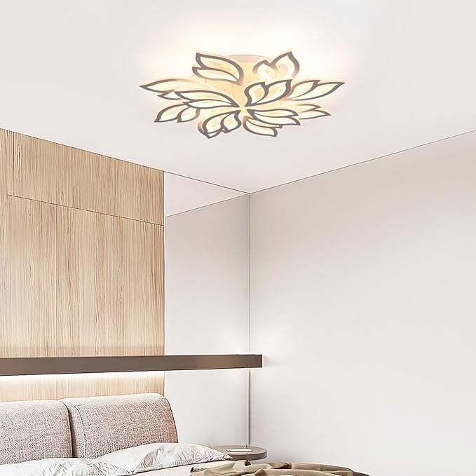 Garwarm Modern Ceiling Light,32” Dimmable LED Chandelier Flush Mount Ceiling Lights,Remote Control Acrylic Leaf Ceiling Lamp Fixture for Living Room Dining Room Bedroom Kitchen(90W /White)