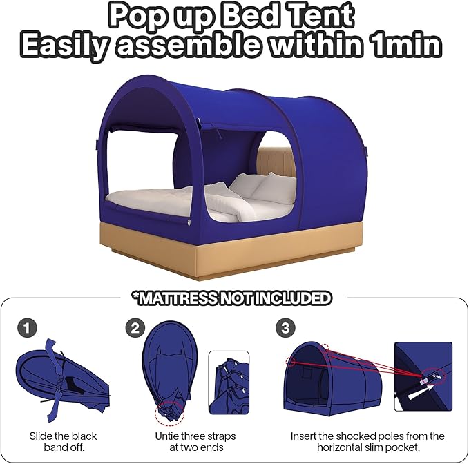 Alvantor Bed Canopy Bed Tents Dream Tents Privacy Space Full Size Sleeping Tent Indoor Pop Up Portable Frame Curtains Breathable Grey Cottage (Mattress Not Included) Reducing Light