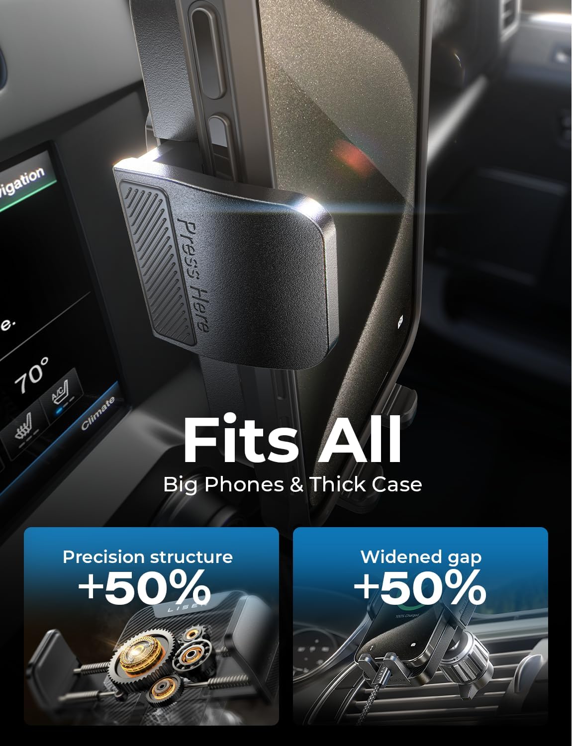 LISEN Car Phone Holder Mount, 3 in 1 Dashboard Air Vent Windshield Cell Phone Mount for iPhone 16 Pro Max Plus, Black