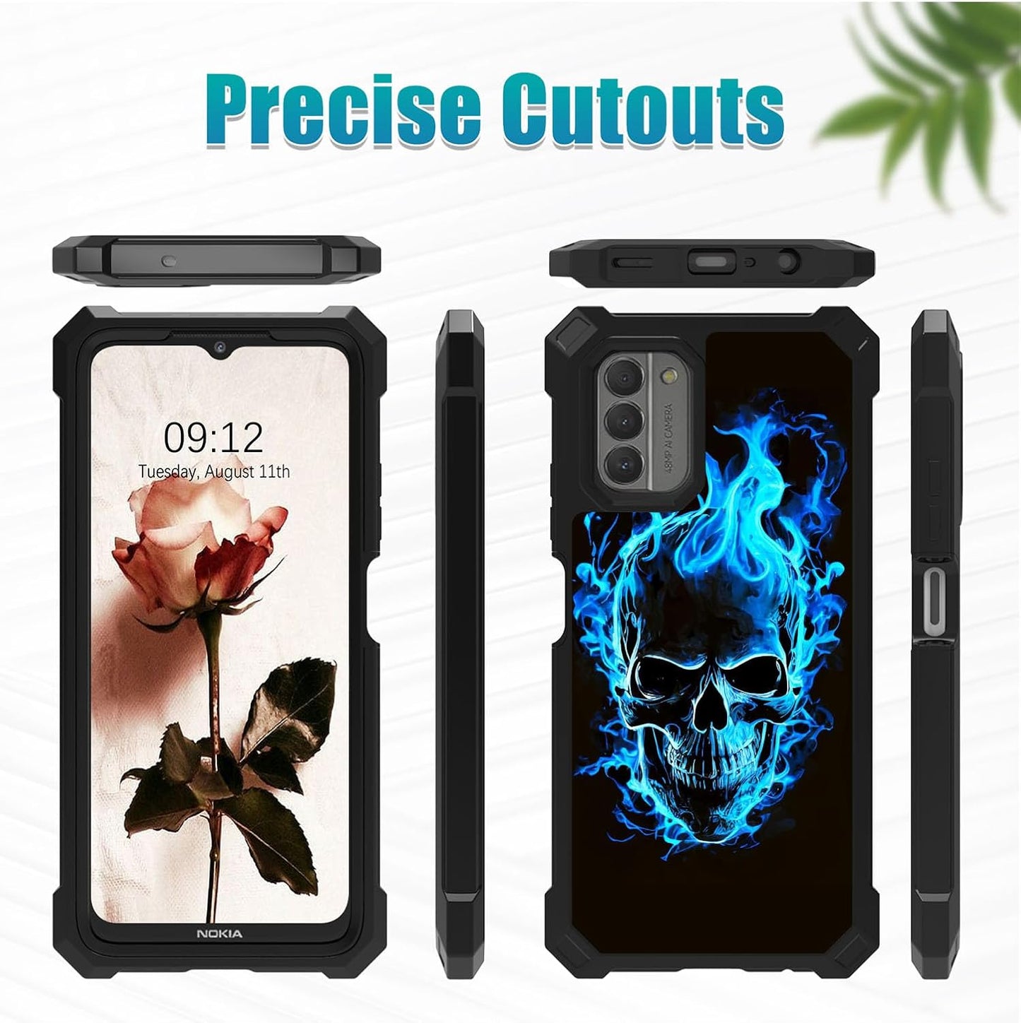 Nokia G310 Case with Glass Screen Protector, 360 Full-Body Shockproof Hard PC & Soft TPU Bumper - Blue Skull 5G 2023.