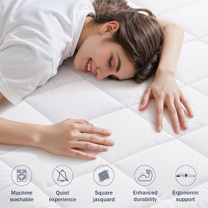 OLANLY Full Quilted Fitted Mattress Pad – Soft Pillow Top Mattress Topper, Down Alternative Fill, Cooling Comfort Breathable Mattress Cover, Machine Washable Deep Pocket Mattress Protector, White